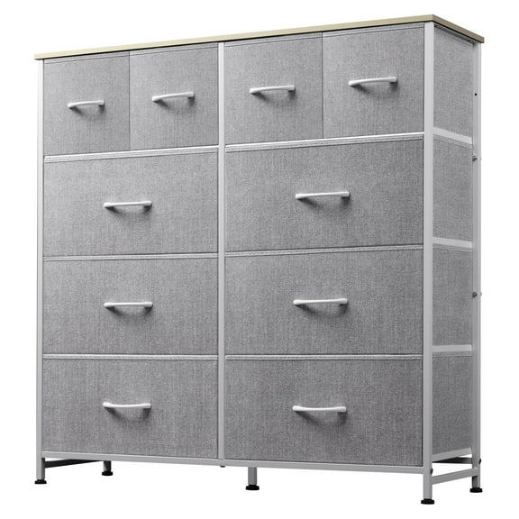 GALAXHERO Fabric Dresser 10 Drawers, Storage Tower with Fabric Bins, Chest of Drawers for Bedroom, Closet, Living Room, Hallway, Light Grey, 59 x 11.5 x 28.5 inches