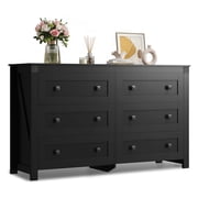 GALAXHERO Farmhouse 6 Drawer Dresser, Black Wood Dresser with Double Rustic Handles, TV Stand for 60" TV for Living Room, 53.07 Wide Chest of Drawers for Bedroom, Hallway