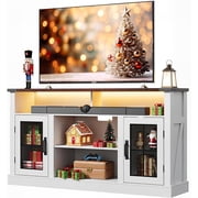 GALAXHERO Farmhouse TV Stand Tall Entertainment Center for 65 Inch TV Table with LED Lights & Storage Cabinets, TV Media Console Table for Living Room, Bedroom, Home Theater, White