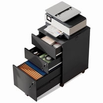 GALAXHERO File Cabinet 3 Drawers with Lock, Rolling Wood Cabinet for Home Office, Fits Letter/A4/Legal Size, Retractable Hook, Black