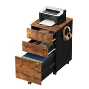 GALAXHERO 3 Drawers Storage Cabinet with Lock, Rolling Wood File Cabinet, Vertical Filing Cabinet for Home Office, Fits Letter/A4, Rustic Brown