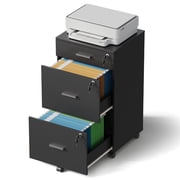 GALAXHERO 3 Drawer File Cabinet with Lock and Key, Rolling Wood Filing Cabinet for Home Office, Lockable Storage Drawers Fits Letter/A4, Black