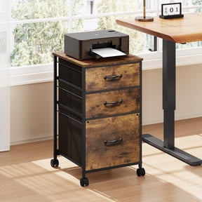 GALAXHERO File Cabinet with 3 Drawer, Rolling Filing Cabinets for Home Office, Fabric Vertical Printer Stand, Fits A4 or Letter Size, Rustic Brown