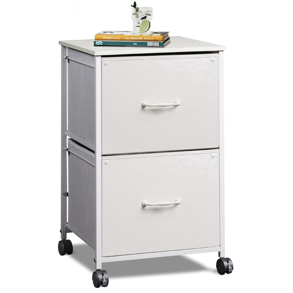 GALAXHERO 2 Drawer File Cabinet, Rolling Printer Stand Filing Cabinets for Home Office, Fabric Vertical File Cabinet Fits A4 or Letter Size, Fits A4 or Letter Size, White