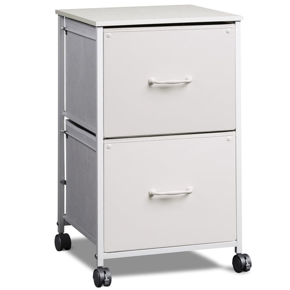 GALAXHERO Filing Cabinet 2 Drawer Mobile Printer Stand for Home Office, Rolling Fabric Vertical File Cabinet, Fits A4 or Letter Size, White