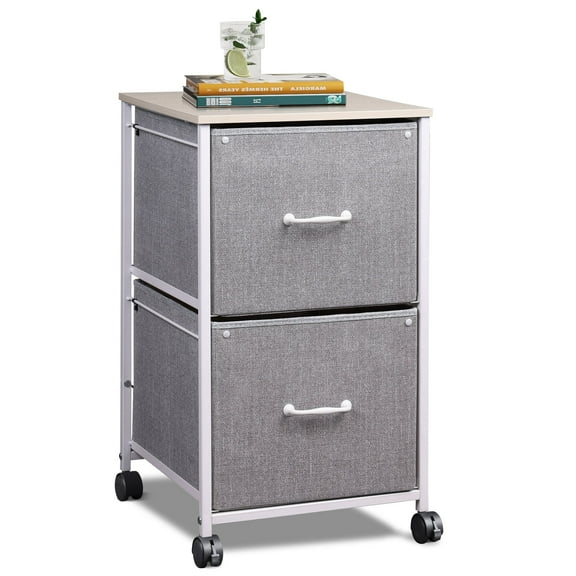 GALAXHERO Filing Cabinet 2 Drawer Mobile Printer Stand for Home Office, Rolling Fabric Vertical File Cabinet, Fits A4 or Letter Size, Light Grey