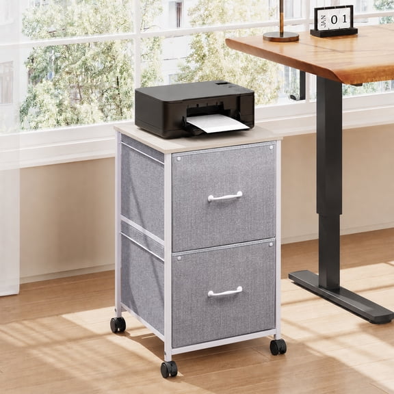 GALAXHERO 2 Drawer File Cabinet, Rolling Printer Stand Filing Cabinets for Home Office, Fabric Vertical File Cabinet Fits A4 or Letter Size, Light Grey