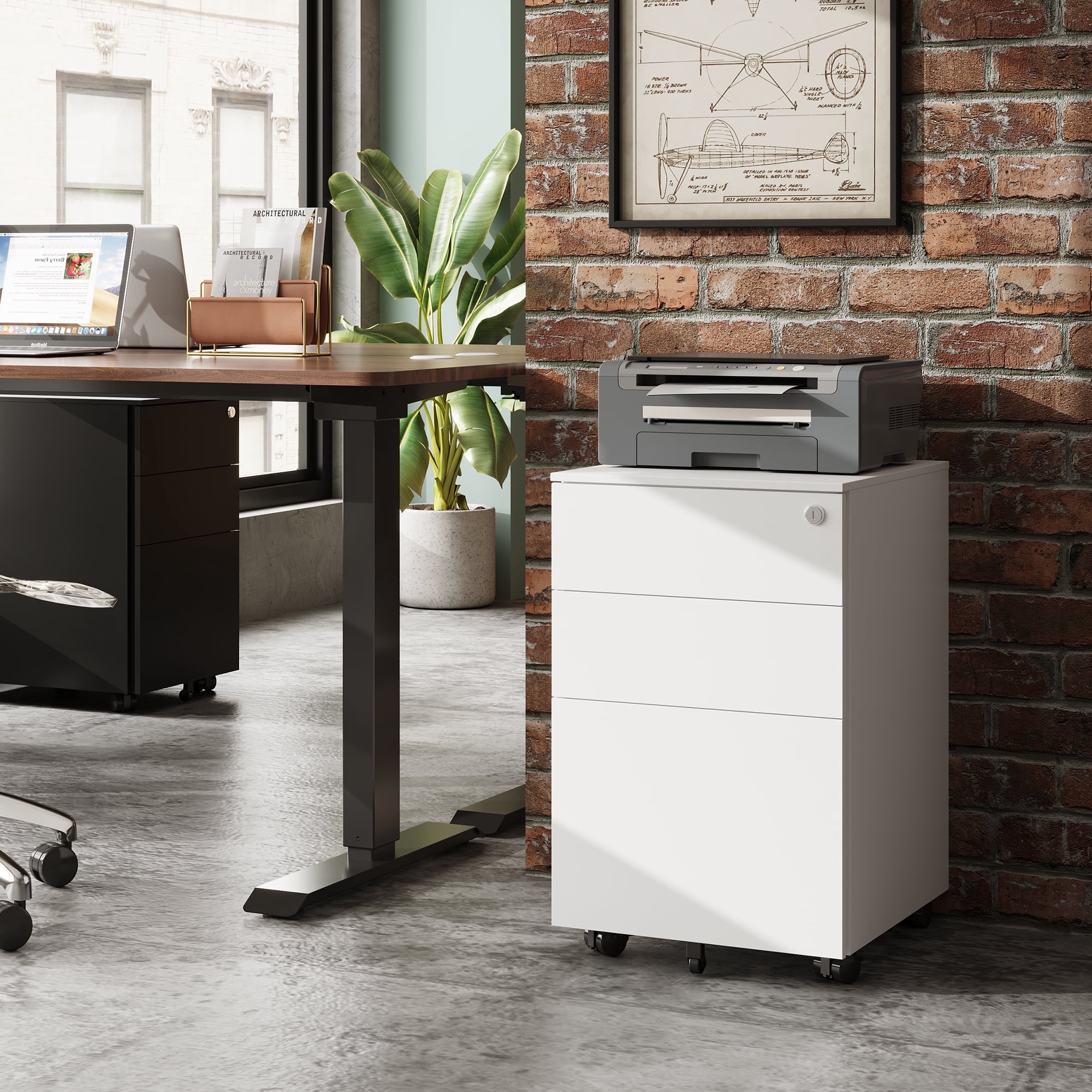 GALAXHERO Filing Cabinet 3 Drawer with Lock, Rolling File Cabinet for Home Office, Fully Assembled Under Desk Storage, White