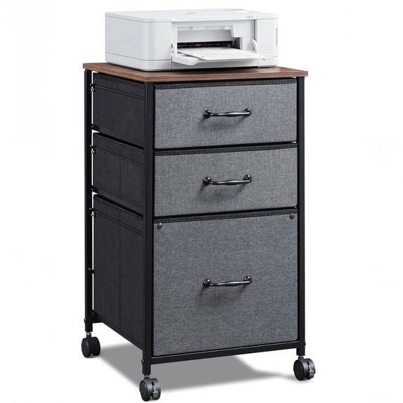 GALAXHERO 3 Drawer File Cabinet, Rolling Printer Stand Filing Cabinets for Home Office, Fabric Vertical File Cabinet Fits A4 or Letter Size, Rustic Brown