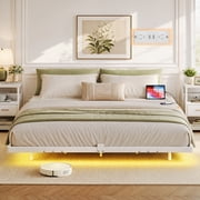 GALAXHERO Floating King Bed Frame, 1500Lbs Heavy Duty Metal Platform with LED Light and Charging Station, No Box Spring Needed, Easy Assembly, No Noise, King Size, White