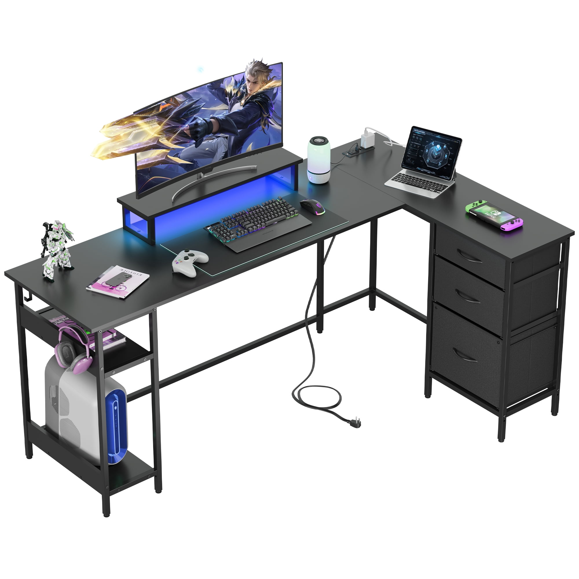GALAXHERO L Shaped Desk with Drawers, L Shaped Gaming Desk with Power ...