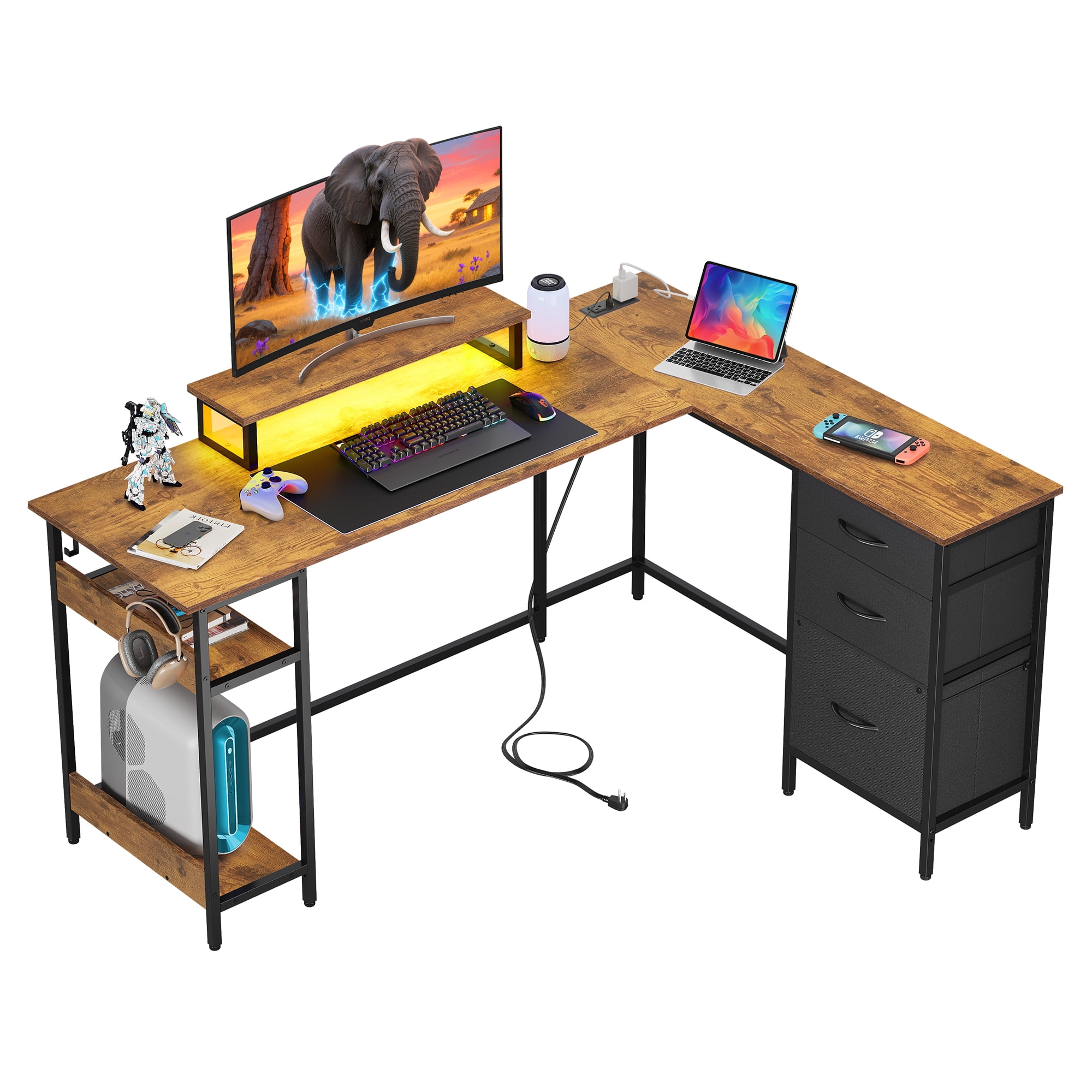 Flycity Computer Desk with Printer Stand & Hutch, 69 Inch Gaming