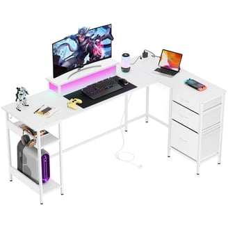 Jojoka U Shaped Computer Gaming Desk with LED Light & Power