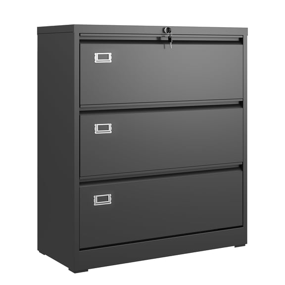 GALAXHERO 3 Drawer File Cabinet with Lock and Key, Lateral Metal Filing Cabinet for Home Office, Fits Letter/Legal/A4 Assembly Required, Black