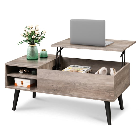 GALAXHERO Coffee Table with Removable Storage Shelves Lift Top Small Coffee Table for Living Room Greige