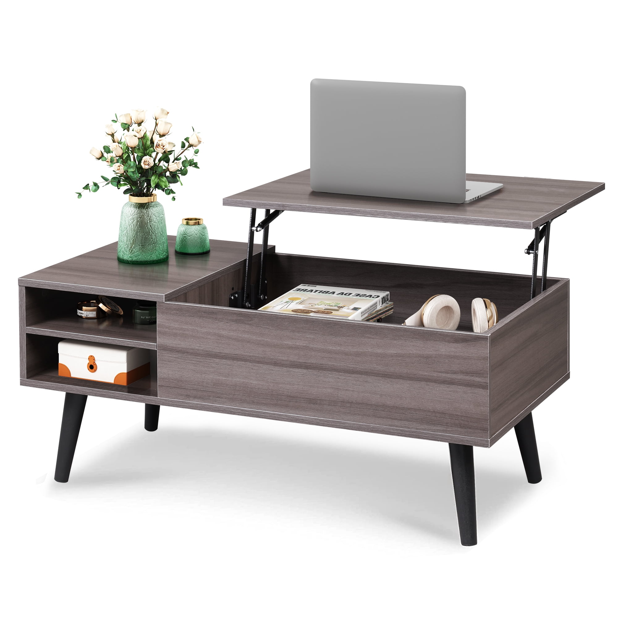 GALAXHERO Coffee Table with Removable Storage Shelves Lift Top Small Coffee Table for Living Room Grey