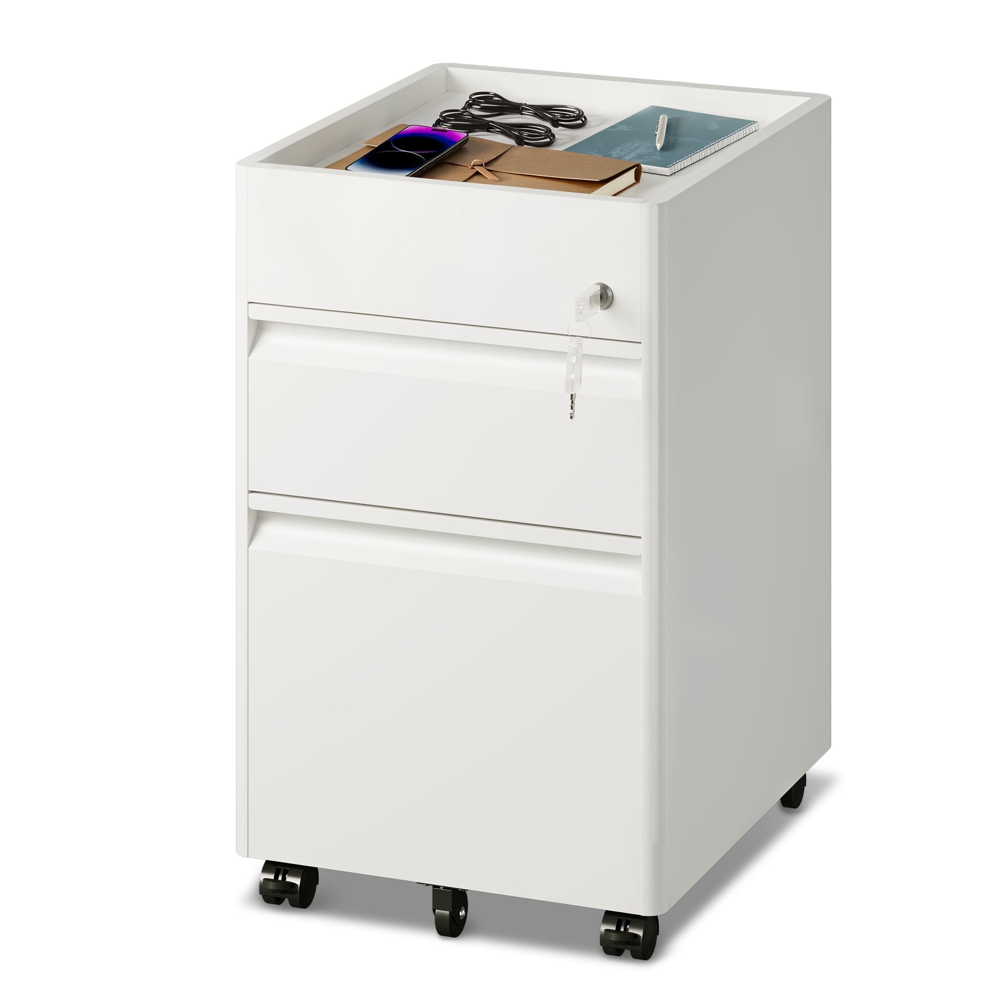 GALAXHERO 2 Drawer File Cabinet with Lock, Metal Storage Organizer with Fence, Mobile Filing Cabinets for Home Office, Fit Letter/A4/Legal Size Files, White