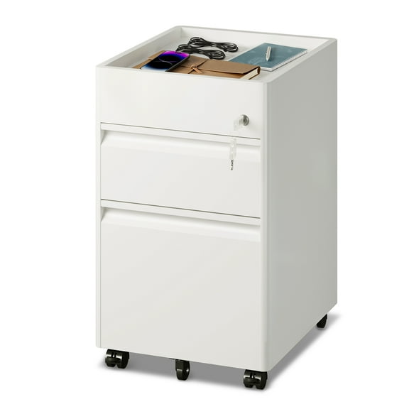 GALAXHERO 2 Drawer File Cabinet with Lock, Metal Storage Organizer with Fence, Mobile Filing Cabinets for Home Office, Fit Letter/A4/Legal Size Files, White
