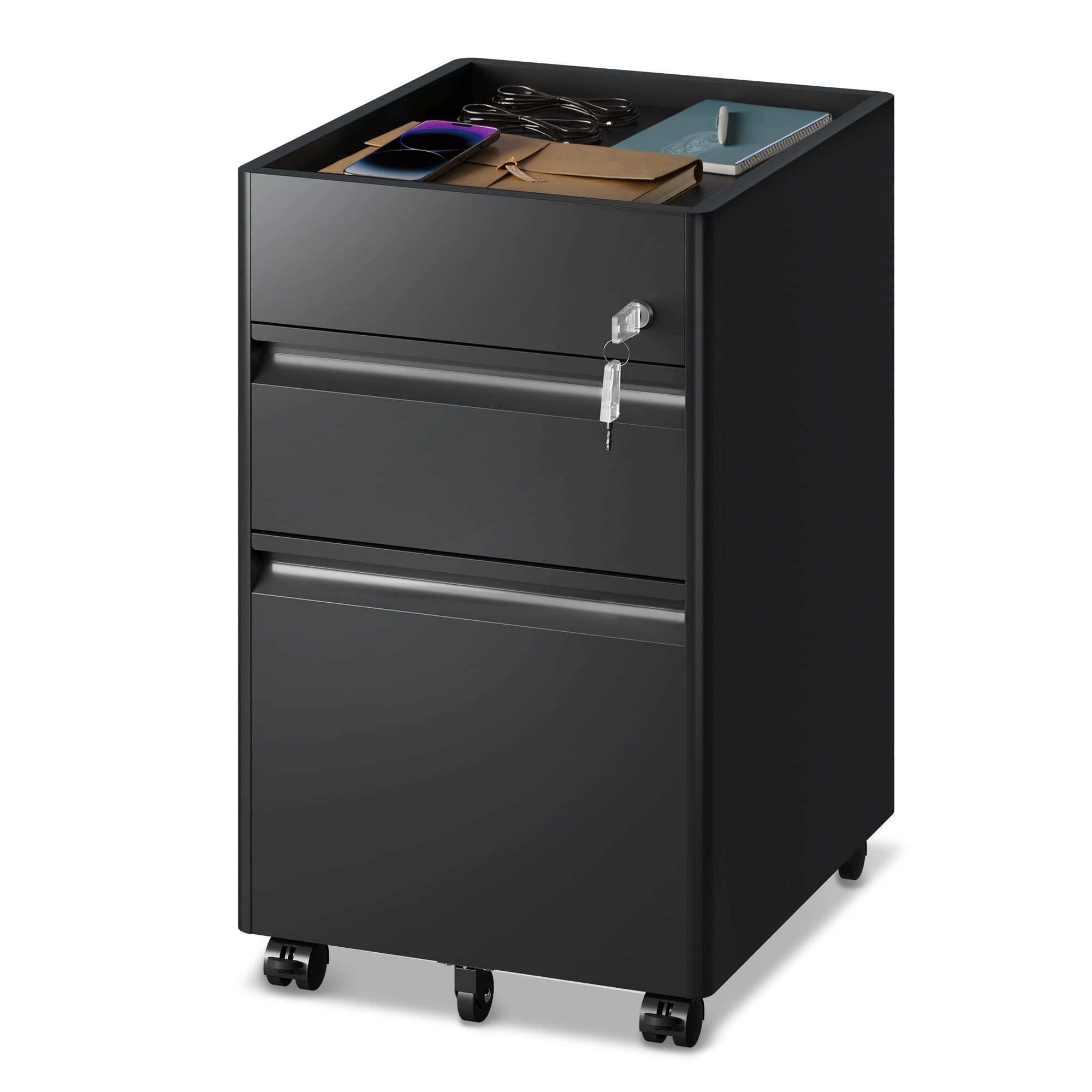 GALAXHERO 2 Drawer File Cabinet with Lock, Metal Storage Organizer with Fence, Mobile Filing Cabinets for Home Office, Fit Letter/A4/Legal Size Files, Black