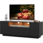 GALAXHERO Modern LED TV Stand for 55/60/65/70/75 Inch TVs, Entertainment Center with Large Storage Cabinet Sturdy TV Console for Living Room, Bedroom,Rec Room Black