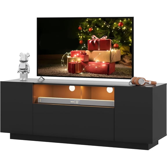 GALAXHERO Modern LED TV Stand for 55/60/65/70/75 Inch TVs, Entertainment Center with Large Storage Cabinet Sturdy TV Console for Living Room, Bedroom,Rec Room Black