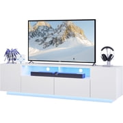 GALAXHERO Modern LED TV Stand for 55/60/65/70/75 Inch TVs, Entertainment Center with Large Storage Cabinet Sturdy TV Console for Living Room, Bedroom,Rec Room White