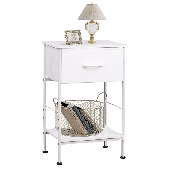 GALAXHERO Nightstand 1 Fabric Drawer with Open Wood Shelf, Small End Side Table for Bedroom, Dorm, Bedside Table with Easy Assembly, 25.03" Height, White