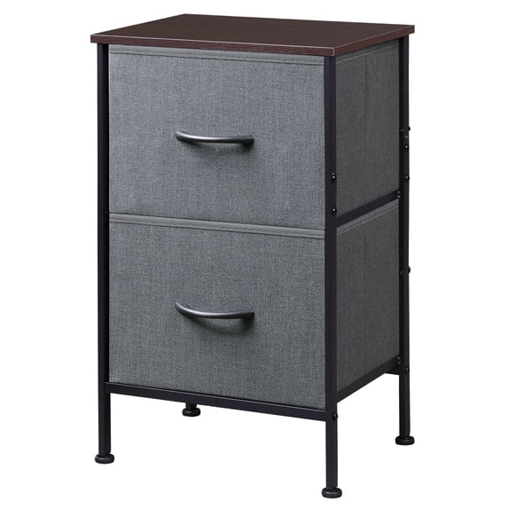 GALAXHERO Nightstand, Bedside End Table with 2 Fabric Drawers for Bedroom, Closet, Dorm, Dark Grey