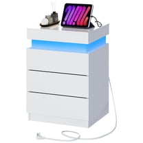 GALAXHERO Nightstand with Charging Station, LED Lights, Side Table with Sliding Top, 3 Drawers Bedside Table with Hidden Space, Modern End Table for Bedroom, Living Room, White