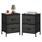 GALAXHERO Nightstand Set of 2 with 2 Fabric Drawers, Small Bedroom Dresser and Bedside Table for Dorm and Small Spaces, Charcoal Black Wood Grain