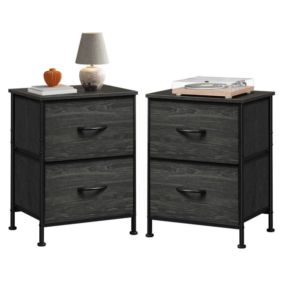 GALAXHERO Nightstand Set of 2,Bed Side Table with 2 Drawers, Small End Table for Bedroom Living Room Dorm, Charcoal Black