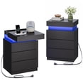 thumbnail image 1 of GALAXHERO Nightstand Set of 2 with Charging Station, LED Bedside Table with 3 Storage Drawers, Sliding Top, Hidden Space, Modern End Table for Bedroom, Living Room, Black, 1 of 11