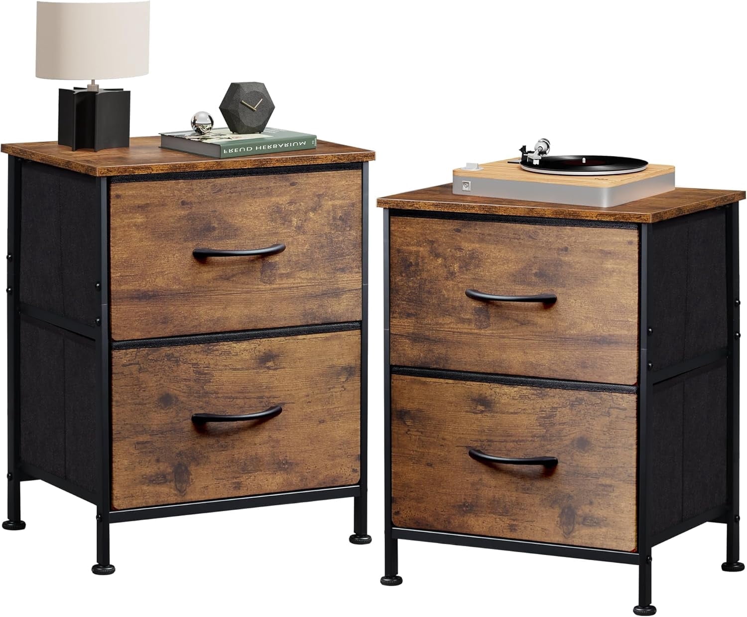 GALAXHERO Nightstand Set of 2 with 2 Drawers, Small Bedroom Dresser and Bedside Table, End Table for College Dorm, Rustic Brown Wood Grain Print