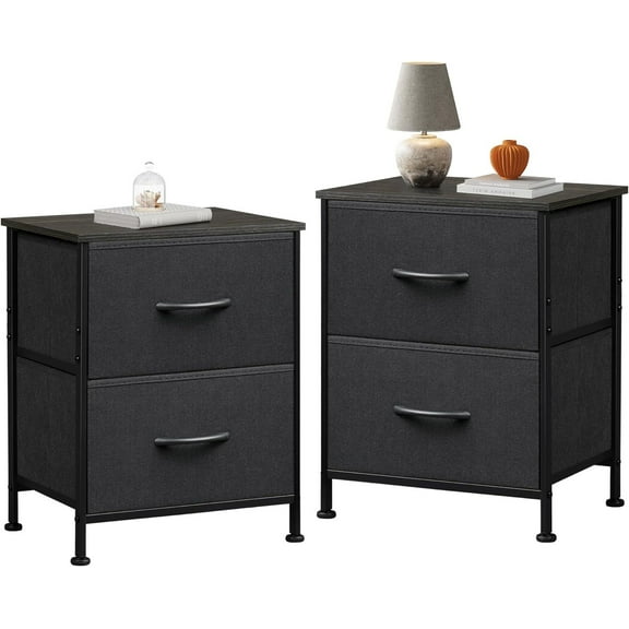 GALAXHERO Nightstand Set of 2 with 2 Fabric Drawers, Small Bedroom Dresser and Bedside Tables for Dorm and Small Spaces, Wood Top, Black