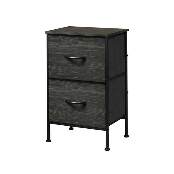 GALAXHERO Nightstand with 2 Fabric Drawers, Bedroom Dresser Furniture, Bedside End Table for Dorm, Size L, Charcoal Black Wood Grain
