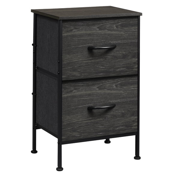 GALAXHERO Nightstand with Drawer, Bedside Table with 2 Drawers, Small Dresser for Bedroom, End Table with Fabric Bins for Living Room, Closet, Dorm, Charcoal Black Wood Grain