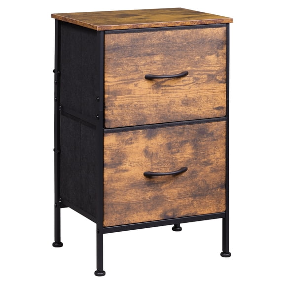 GALAXHERO Nightstand with Drawer, Bedside Table with 2 Drawers, Small Dresser for Bedroom, End Table with Fabric Bins for Living Room, Closet, Dorm, Rustic Brown Wood Grain