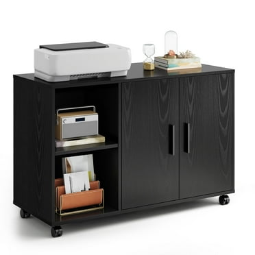 GALAXHERO Office Storage Cabinet with Doors and Shelves, Lateral Printer Cabinet for File and Supply Storage in Home Office, Black