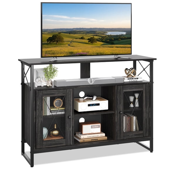 GALAXHERO TV Stand for 43 Inch TV Small Entertainment Center with Storage Cabinet & Adjustable Shelves Farmhouse Industrial TV Table for Living Room and Bedroom, 32" TV Console, Black
