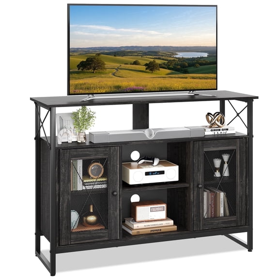 GALAXHERO TV Stand for 43 inch TV Small Entertainment Center with Storage Cabinet & Adjustable Shelves Farmhouse Industrial TV Table for Living Room and Bedroom, 32" TV Console, Black