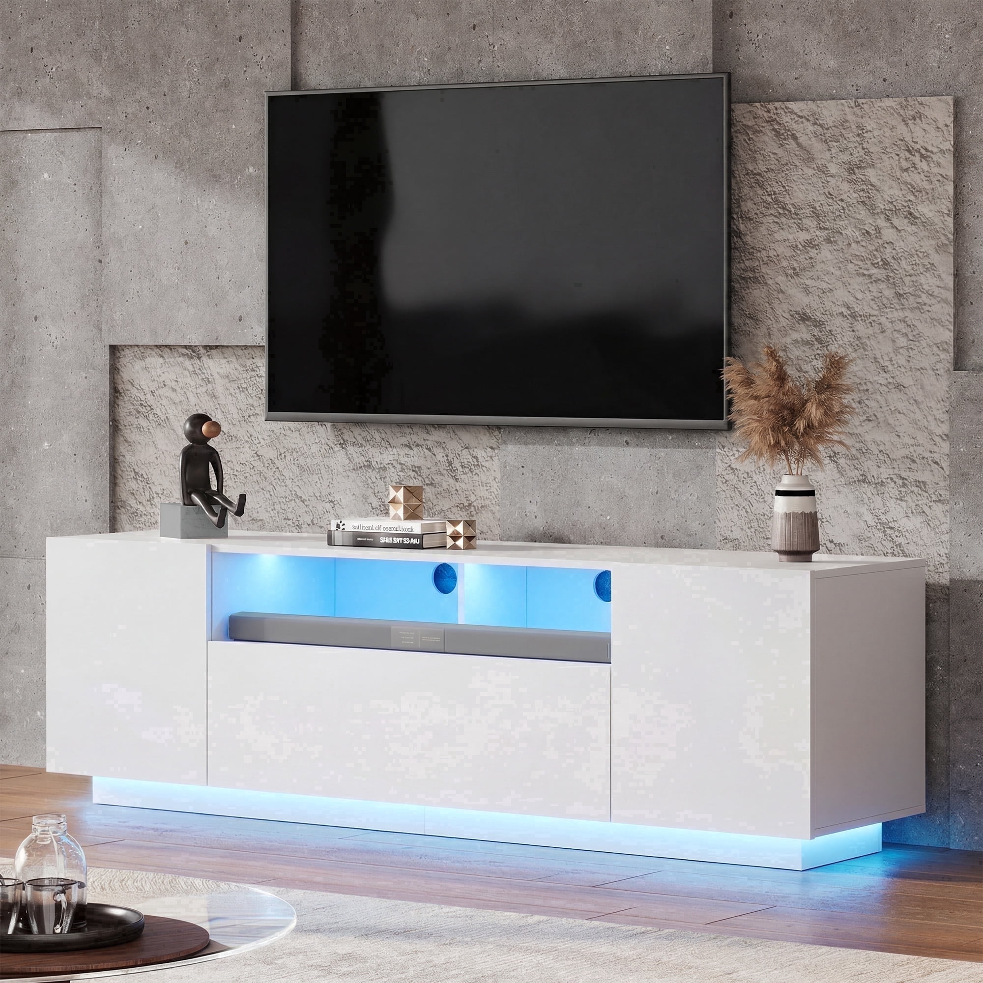 GALAXHERO TV Stand for 65 inch Entertainment Center with LED Lights & Large Storage Cabinet Modern TV Console Stands Table for Living Room Bedroom White