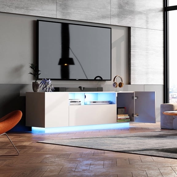 GALAXHERO TV Stand for 65 Inch Entertainment Center with LED Lights & Large Storage Cabinet Modern TV Console Stands Table for Living Room Bedroom White