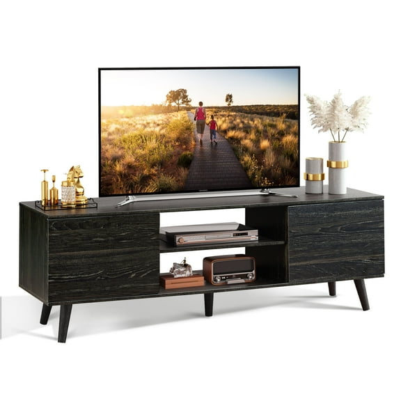GALAXHERO TV Stand for 55 60 inch TV Rustic Entertainment Center with Storage Cabinets TV Console for Living Room, Long TV Cabinet Charcoal Black