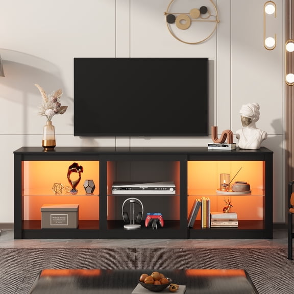 GALAXHERO TV Stand for 55/65/75 Inch TV, Modern Entertainment Center with LED Lights & Adjustable Glass Shelves Sturdy Media Console for Living Room, Bedroom, Gaming Black
