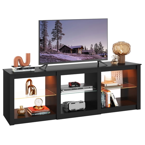 GALAXHERO TV Stand for 55/65/75 Inch TV, Modern Entertainment Center with LED Lights & Adjustable Glass Shelves Sturdy Media Console for Living Room, Bedroom, Gaming Black