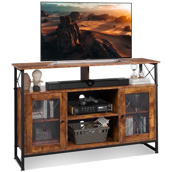 GALAXHERO TV Stand for 55 inch TV Entertainment Center with Storage Farmhouse Industrial TV Console for Living Room Bedroom, Tall Media Console Standd Rustic Brown