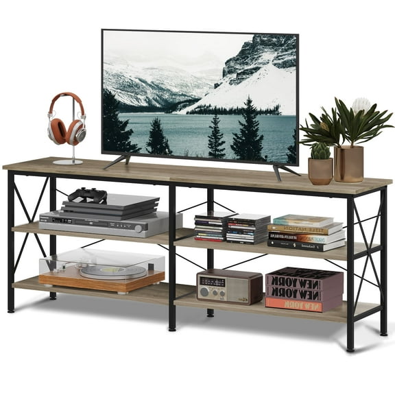 GALAXHERO TV Stand for 70 Inch TV 63" Entertainment Center with 3-Tier Storage Shelves, Media TV Console Cabinet for Living Room Bedroom Farmhouse TV Table Greige
