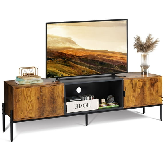 GALAXHERO TV Stand Modern Entertainment Center with Open Shelf and 2 Cabinets for Bedroom and Living Room, TV Console with Storage and Metal Legs, 65 Inch, Rustic Brown