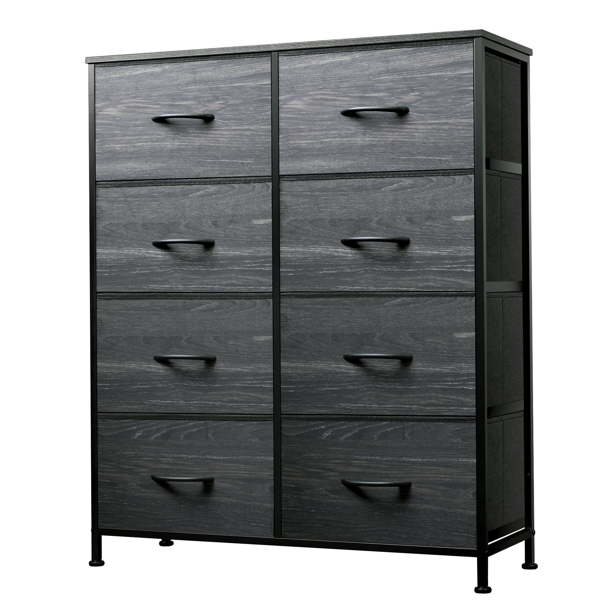 GALAXHERO 8 Drawer Fabric Dresser for Bedroom, Storage Bins Chest of Drawer for Closet, Living Room, Hallway, Charcoal Black Wood Grain Print