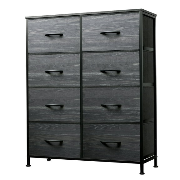 GALAXHERO 8 Drawer Fabric Dresser for Bedroom, Storage Bins Chest of Drawer for Closet, Living Room, Hallway, Charcoal Black Wood Grain Print